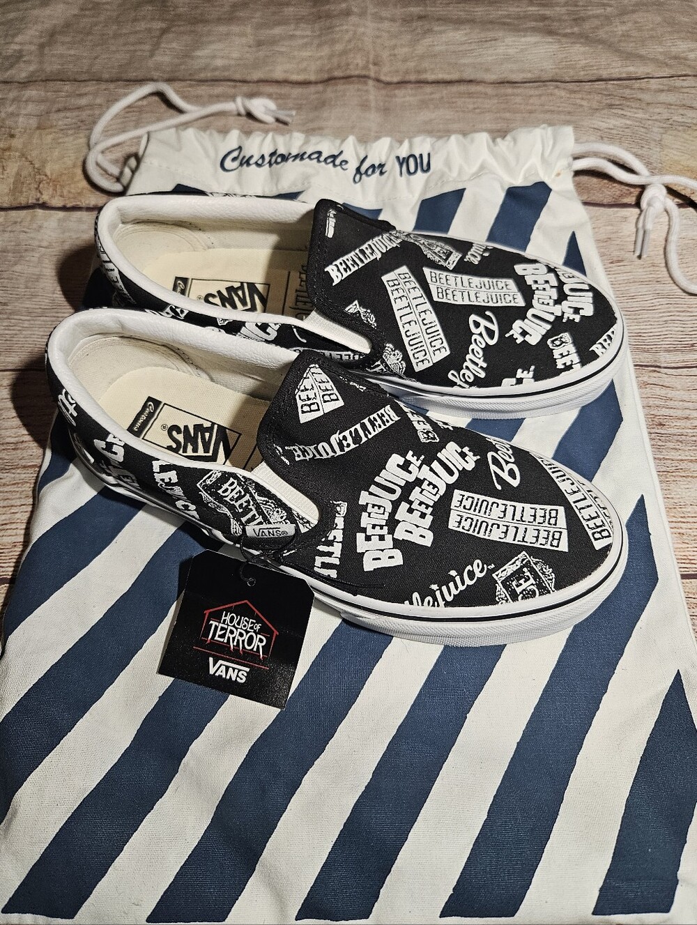 Vans house of horrors Limited Edition Beetlejuice custom slip on sneakers